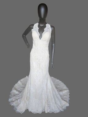 NEW Nude/Ivory Full Lace Racerback V-Neck Fit/Flare Wedding Gown - San Patrick